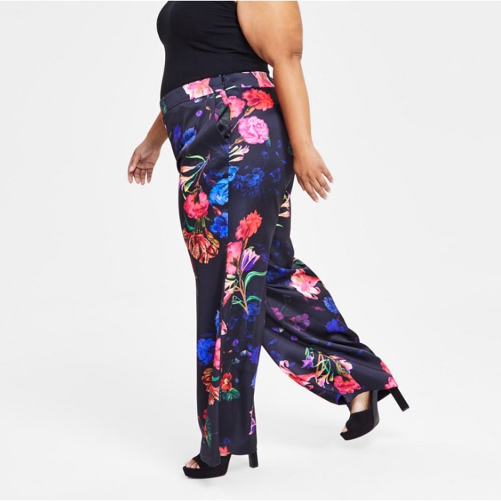 NWT Floral Wide Leg Satin Pants (4X), INC International Concepts
